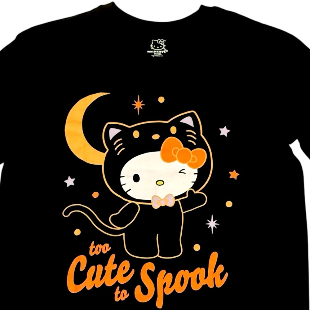 Hello Kitty Halloween Tee Womens S Black Too Cute To‎ Spook Graphic Shirt Casual